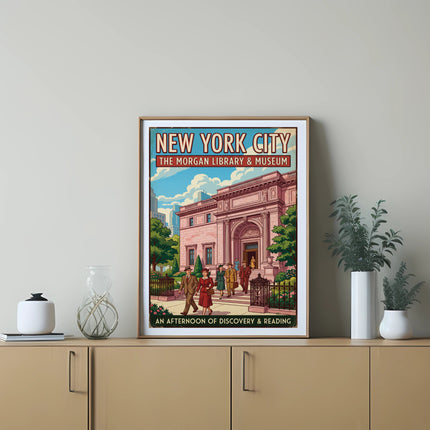 New York City The Morgan Library & Museum poster with people.