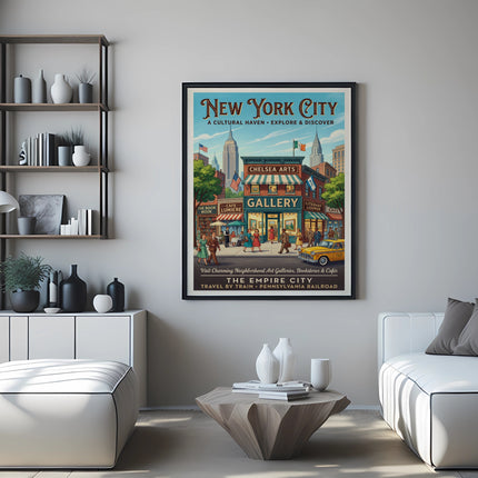 New York City poster featuring Chelsea Arts, The Book Nook, and Empire State Building.