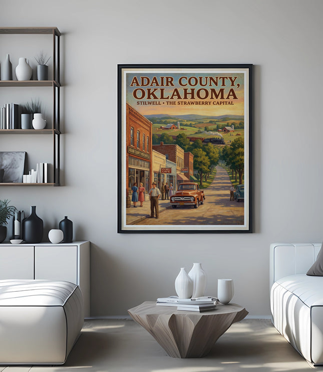 Adair County, Oklahoma Stilwell The Strawberry Capital vintage art print.