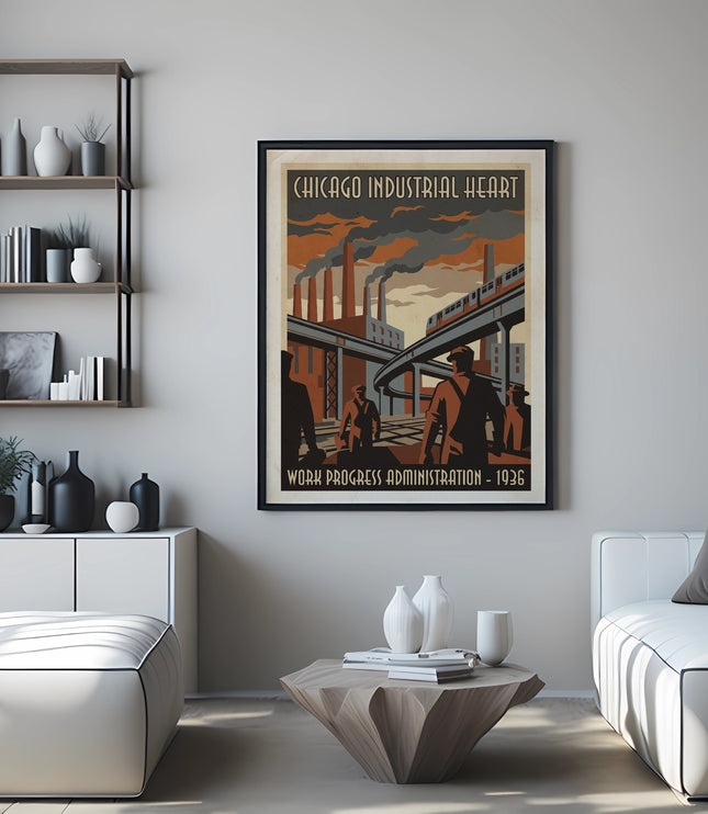 Poster titled "Chicago Industrial Heart" by Work Progress Administration - 1936.