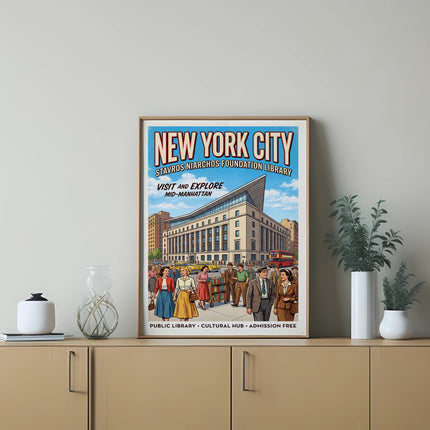 New York City Stavros Niarchos Foundation Library poster with Mid-Manhattan architecture.