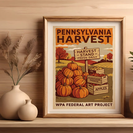 Pennsylvania Harvest WPA Federal Art Project poster with apples and produce.