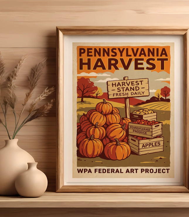 Pennsylvania Harvest WPA Federal Art Project poster with apples and produce.