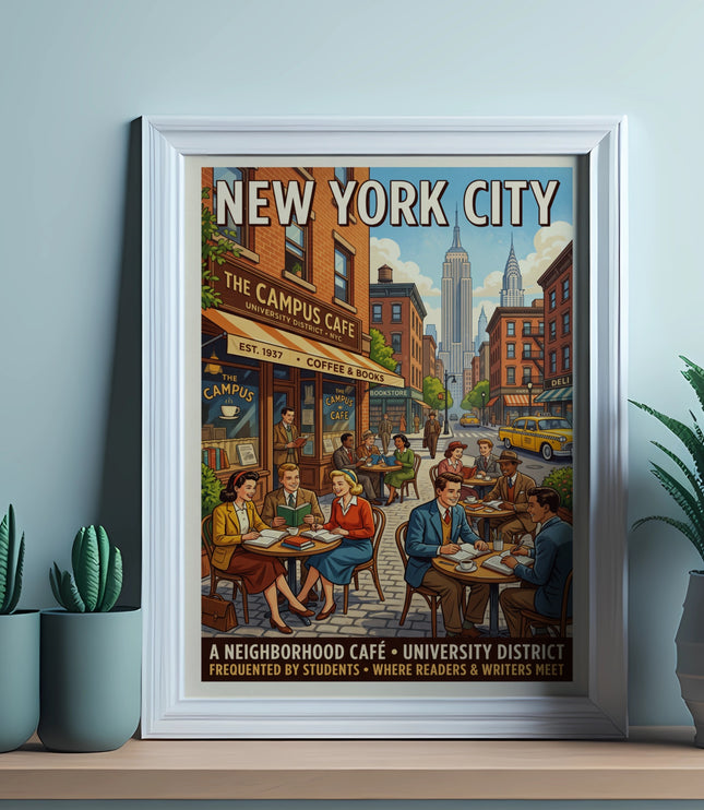 New York City poster of The Campus Cafe, a university district coffee shop.