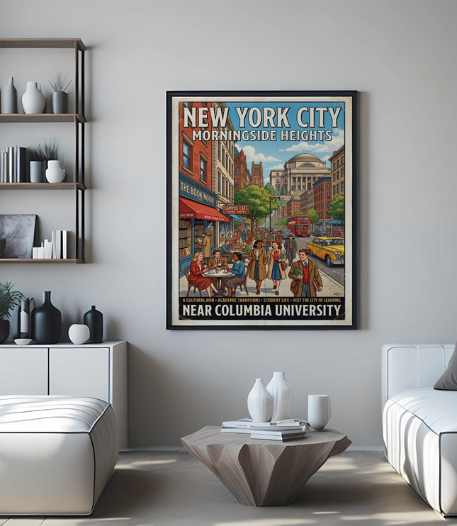 New York City Morningside Heights poster near Columbia University.
