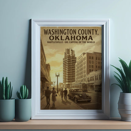Framed print of Washington County, Oklahoma with Bartlesville text.