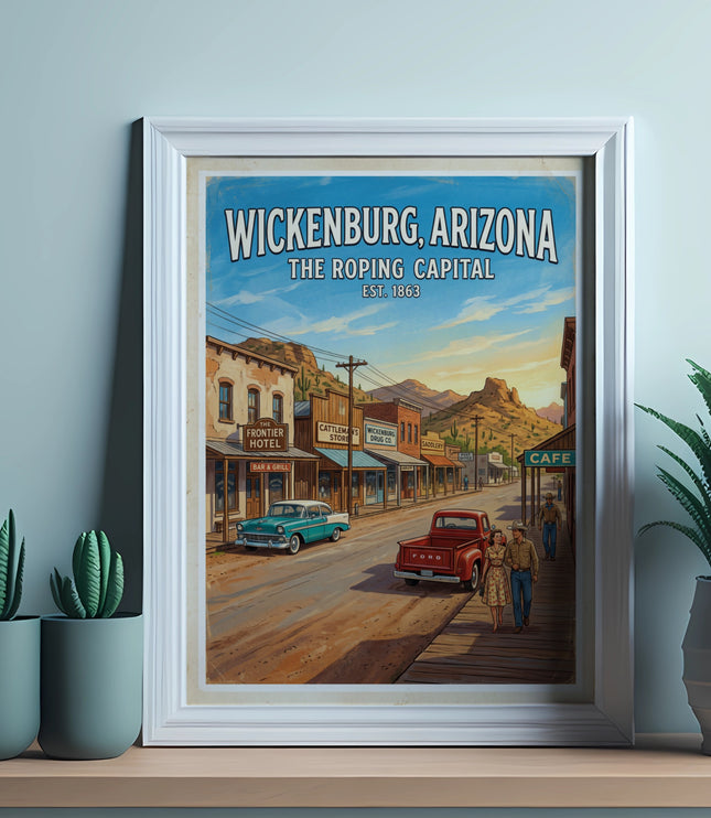 Wickenburg, Arizona, the Roping Capital, Est. 1863, vintage poster art.