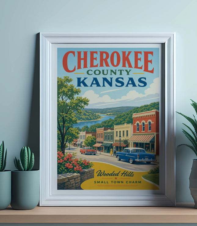 Cherokee County Kansas small town charm vintage travel poster.
