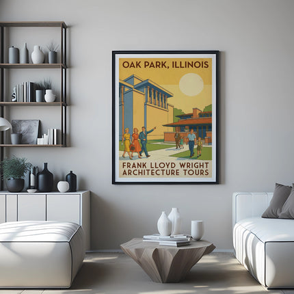 Framed poster of Frank Lloyd Wright architecture in Oak Park, Illinois.