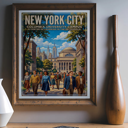 Vintage poster for Columbia University, a center of learning in the metropolis.