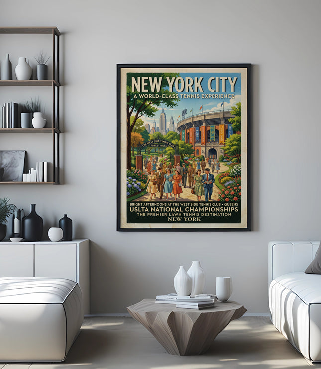 New York City USLTA National Championships vintage tennis poster.