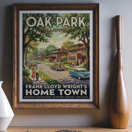 Oak Park Illinois poster featuring Frank Lloyd Wright's home town art.