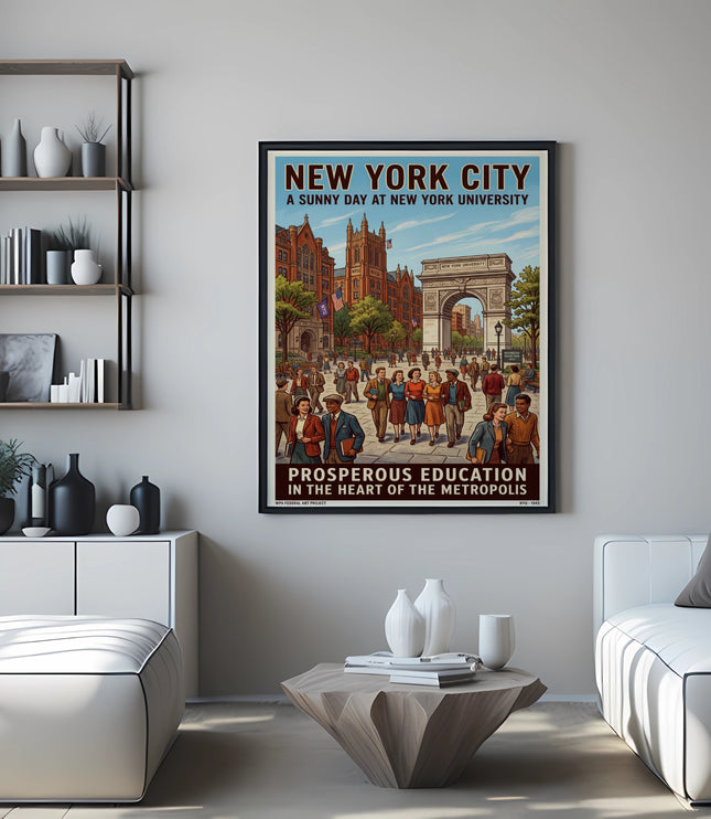 New York City poster showing a sunny day at New York University campus.