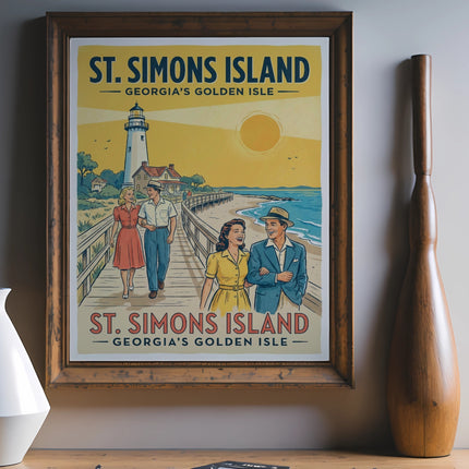 St. Simons Island, Georgia's Golden Isle vintage travel poster art.