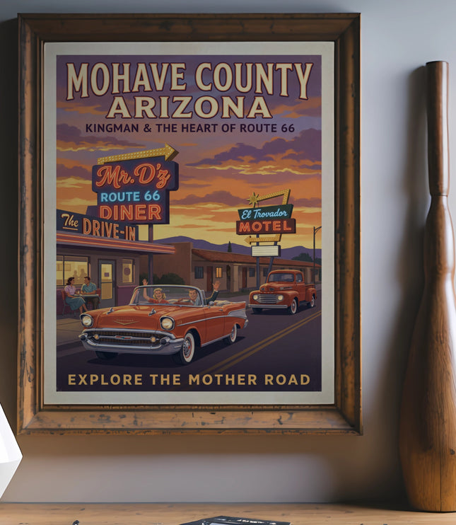 Mohave County Arizona vintage Route 66 diner and motel art.