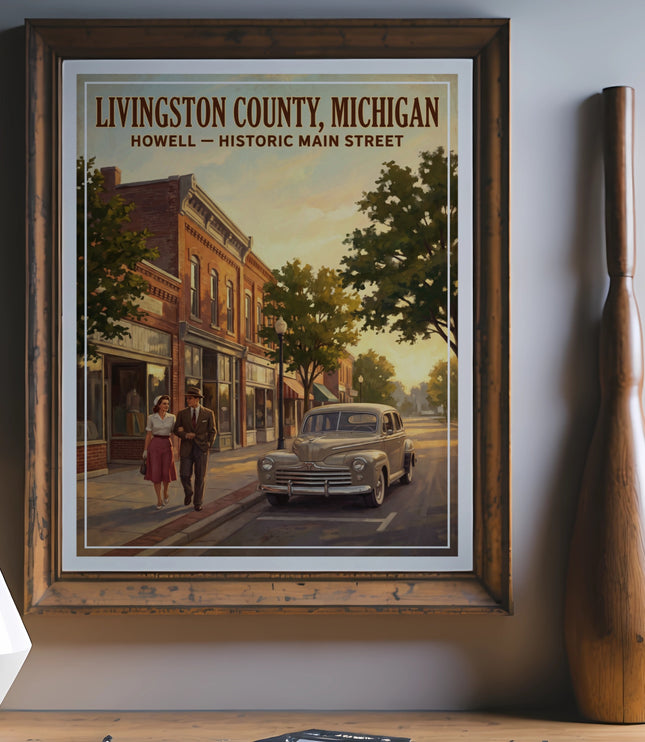 Livingston County, Michigan Howell Historic Main Street vintage travel poster.