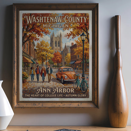 Washtenaw County Michigan Ann Arbor autumn scene with text.
