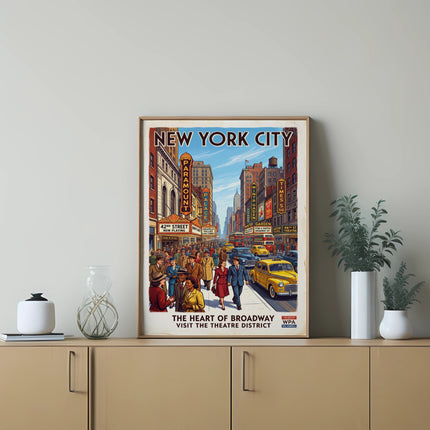New York City "The Heart of Broadway" Visit The Theatre District WPA poster.