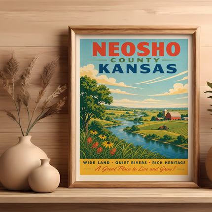 Neosho County Kansas poster with text "A Great Place to Live and Grow!"