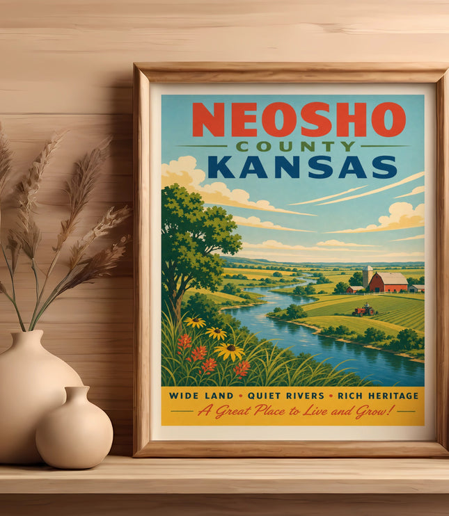 Neosho County Kansas poster with text "A Great Place to Live and Grow!"