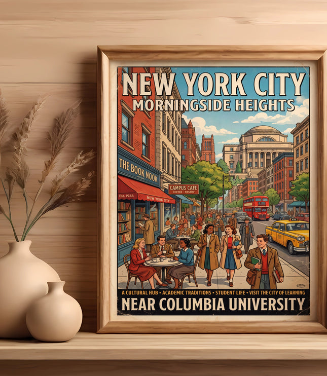 Vintage New York City Morningside Heights poster near Columbia University.