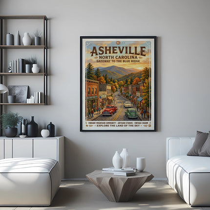 Asheville North Carolina Gateway to the Blue Ridge vintage travel poster.