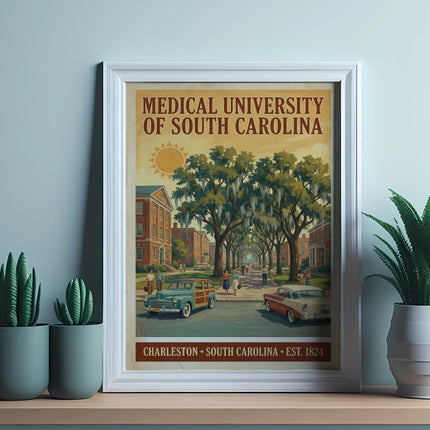 Retro poster of Medical University of South Carolina campus.