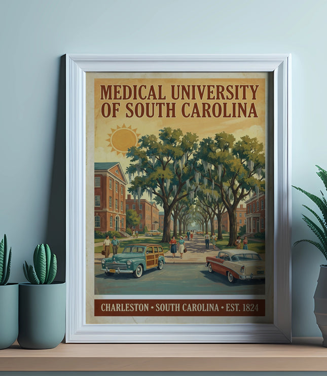 Retro poster of Medical University of South Carolina campus.