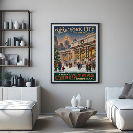 New York City holiday poster for the Public Library Christmas Wonderland.