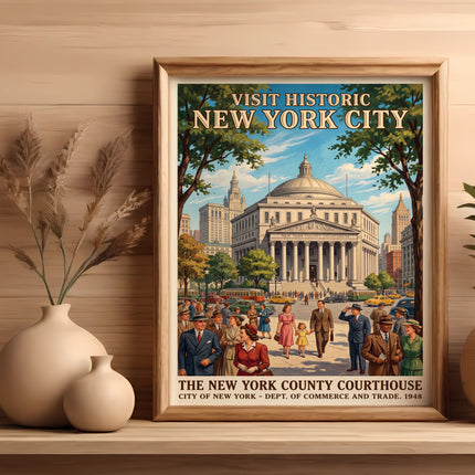 Vintage poster: New York County Courthouse, 1948, with people.