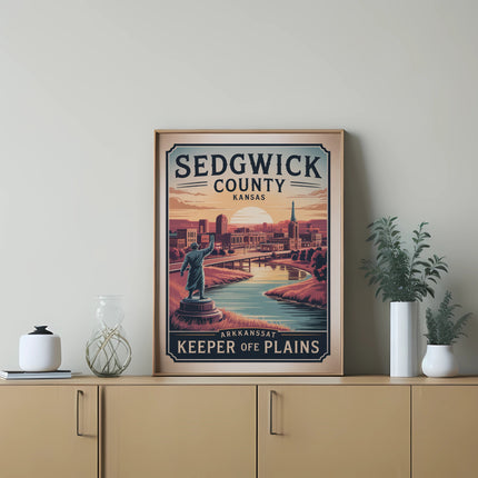 Sedgwick County Kansas Keeper of Plains framed poster.