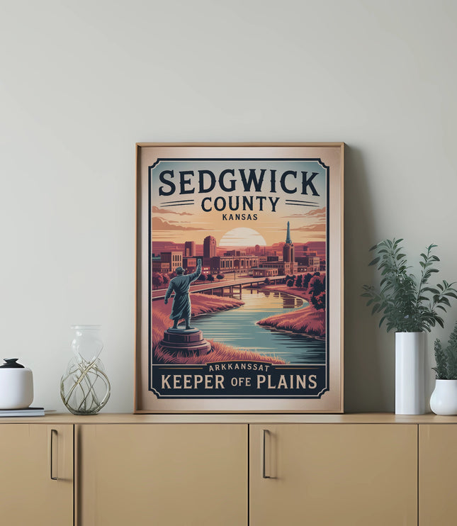 Sedgwick County Kansas Keeper of Plains framed poster.