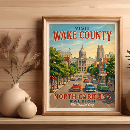 Visit Wake County North Carolina Raleigh The Capitol City vintage travel poster