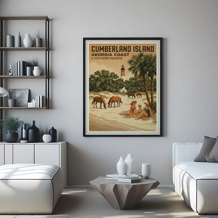 Poster of Cumberland Island, Georgia Coast with horses on the beach.