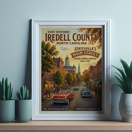 Vintage poster of Statesville's Main Street, Iredell County, North Carolina.