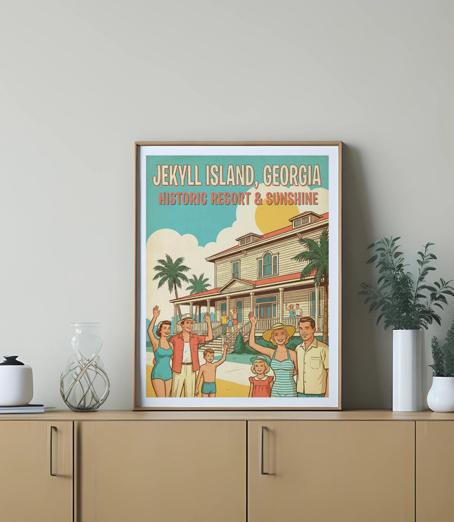 Jekyll Island, Georgia Historic Resort & Sunshine poster with a family.