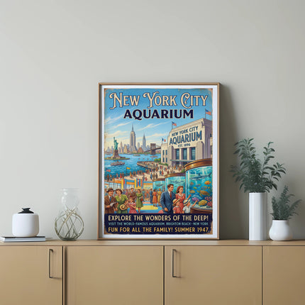 New York City Aquarium poster with "Explore the wonders of the deep!"