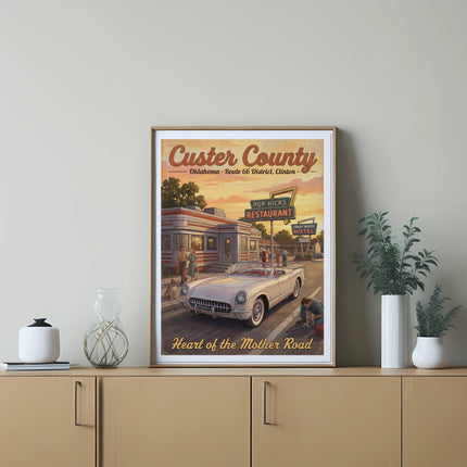 Custer County Oklahoma Route 66 District Clinton Pop Hicks Restaurant Trade Winds Motel vintage car.