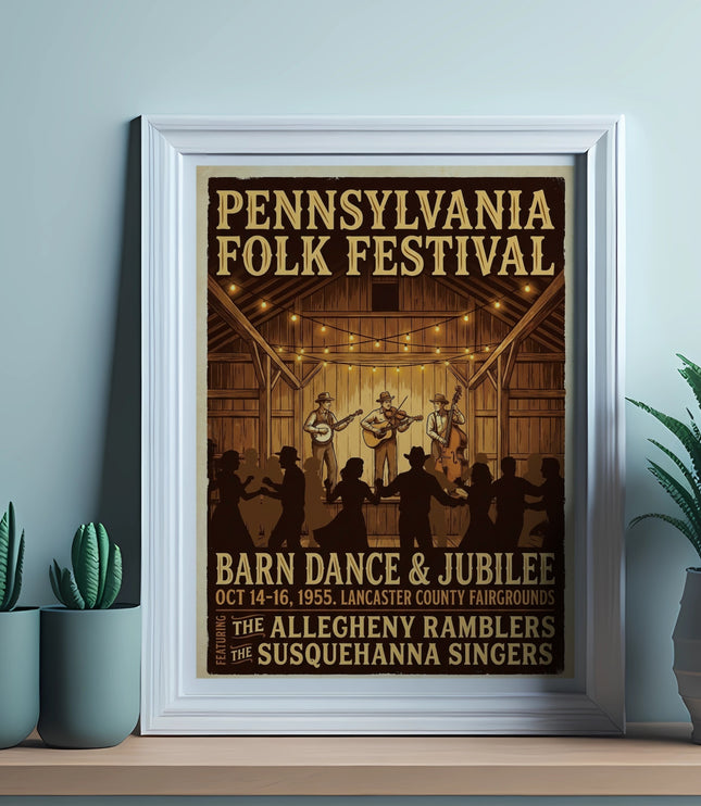 Pennsylvania Folk Festival Barn Dance poster with featured performers.