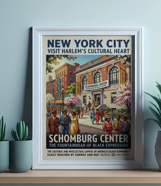 Vintage travel poster for the Schomburg Center in New York City.