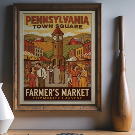 Pennsylvania Town Square Farmer's Market Community Harvest poster.