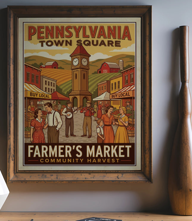 Pennsylvania Town Square Farmer's Market Community Harvest poster.