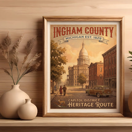 Ingham County Michigan est. 1829 Capitol District Heritage Route vintage poster.