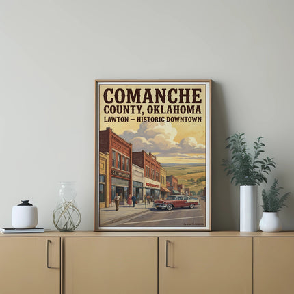 Comanche County, Oklahoma Lawton historic downtown vintage poster.