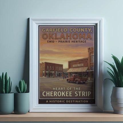 Garfield County, Oklahoma vintage poster with Enid and the Cherokee Strip.