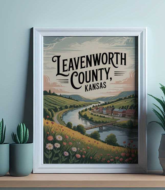 Leavenworth County, Kansas framed print with landscape scene.