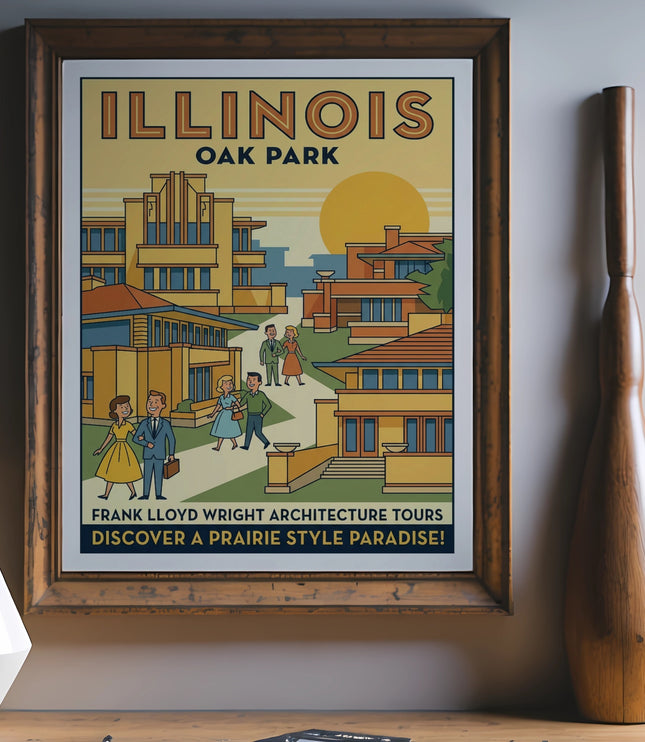 Poster: Illinois Oak Park Frank Lloyd Wright Architecture Tours, Prairie Style Paradise!