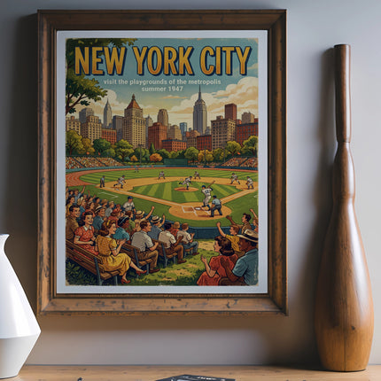 New York City vintage baseball poster, summer 1947.