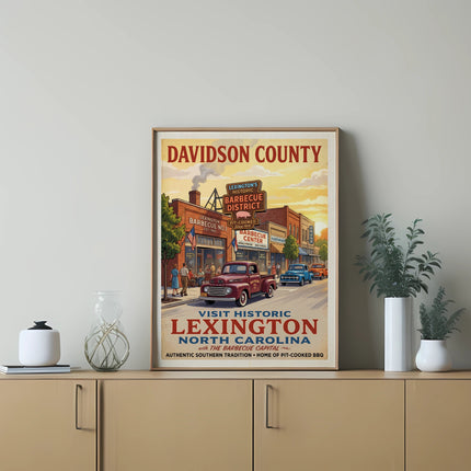 Davidson County poster featuring Lexington, North Carolina's historic barbecue district.