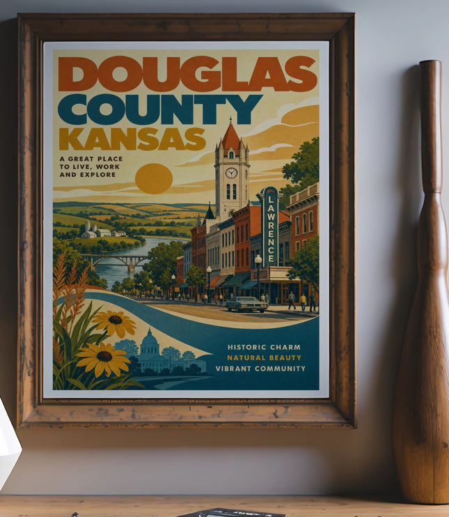 Douglas County, Kansas, "A Great Place to Live, Work and Explore" poster.